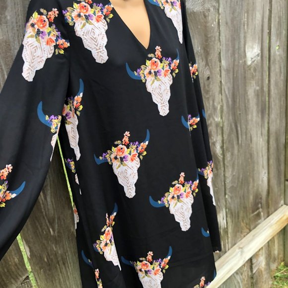 Altar'd State O'Keefe Dress A-Line Floral Cow Skull Southwest NWT Women's Size S - Picture 2 of 7